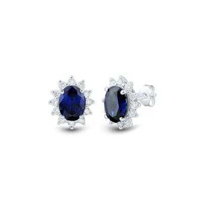 Lab-Created Blue Sapphire and Lab Grown Diamond Halo Earrings in 10K White Gold (1/2 ct. tw.)