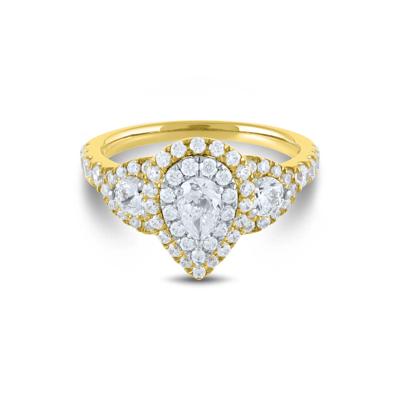 1 1/2 ct. tw. Pear-Shaped Halo Diamond Engagement Ring in 14K Yellow Gold