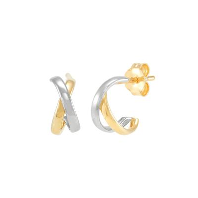 Crossover J Hoop Earrings in 10K Yellow and White Gold