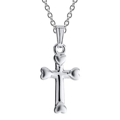 Children's Heart Cross Pendant in Sterling Silver