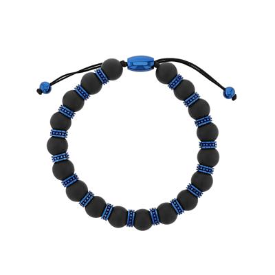 Men’s Onyx Bead Bolo Bracelet in Blue Ion-Plated Stainless Steel