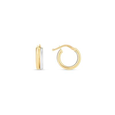 Huggie Hoop Earrings in 14K Yellow and White Gold, 15MM