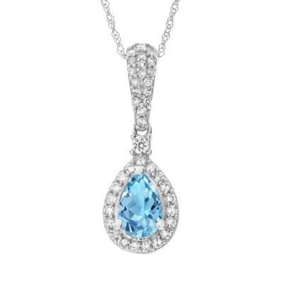 Blue Topaz and Diamond Pendant in 10K White Gold (1/5 ct. tw.)