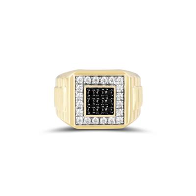 Men's Black and White Diamond Ring in 10K Yellow Gold (1 ct. tw.)