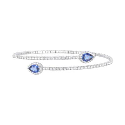 Lab-Created Blue Sapphire and Lab-Created White Sapphire Bypass Flex Bangle in Sterling Silver