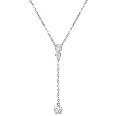 Lab-Created Moissanite Y Drop Necklace in Sterling Silver