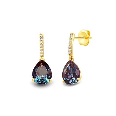 Lab-Created Alexandrite and Diamond Accent Drop Earrings in 10K Yellow Gold