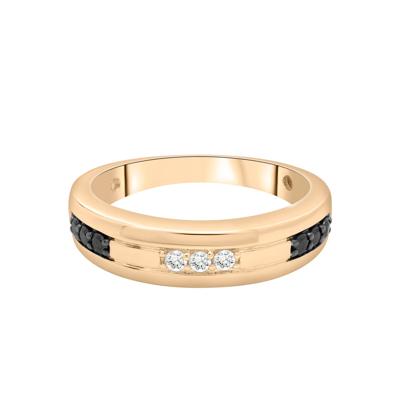 Men's Black and White Diamond Band in 10K Yellow Gold (1/4 ct. tw.)
