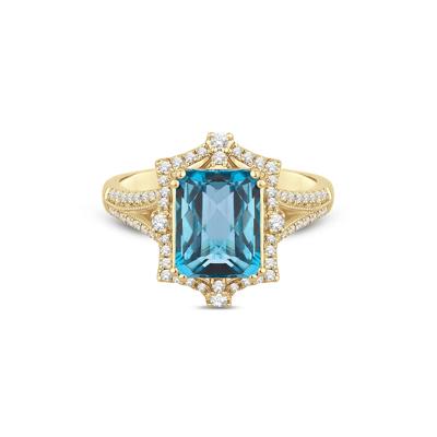 Blue Topaz Engagement Ring with Diamonds in 14k Yellow Gold (1/3 ct. tw.)