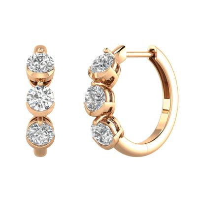 Lab Grown Diamond Three-Stone Hoop Earrings in 10K Rose Gold (1 ct. tw.)