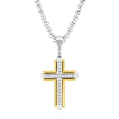 Diamond Cross Pendant in Ion-Plated Stainless Steel (1/7 ct. tw.)
