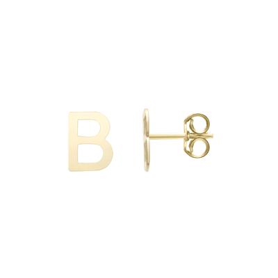 Initial Stud Earrings Letter “B” in 14K Yellow Gold