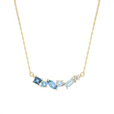 Lab-Created Blue Topaz and White Sapphire Necklace in 10K Yellow Gold