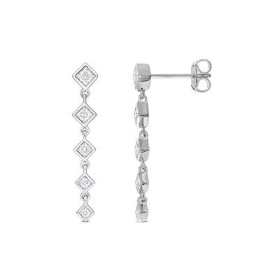Lab-Created Moissanite Princess-Cut Linear Drop Earrings in Sterling Silver