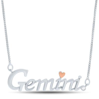 Diamond Accent Gemini Zodiac Pendant in Sterling Silver and 14K Rose Gold