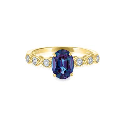 Lab-Created Alexandrite and Diamond Accent Ring in 10K Yellow Gold
