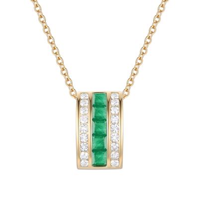 Emerald and Diamond Necklace in 10K Yellow Gold (1/5 ct. tw.)