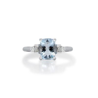 Aquamarine and Diamond Ring in 10K White Gold (1/7 ct. tw.)