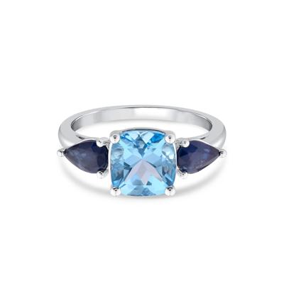 Blue Topaz and Blue Sapphire Ring in 10K White Gold