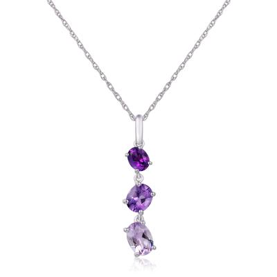 Rose de France and Amethyst Linear Necklace in Sterling Silver