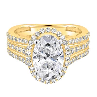 Lab Grown Diamond Oval Halo Engagement Ring in 14K Yellow and White Gold (4 1/4 ct. tw.)