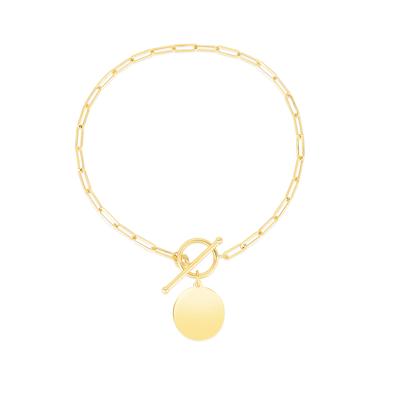 Paperclip Chain Bracelet with Engravable Disc in 14K Yellow Gold