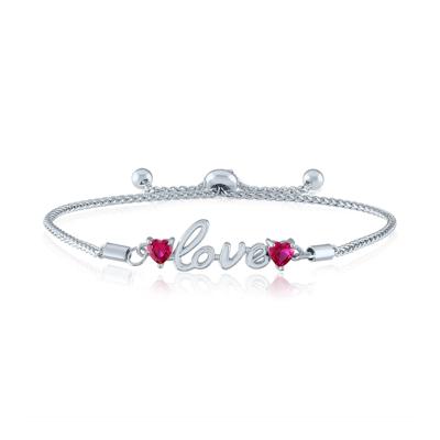 “Love” Bolo Bracelet with Heart-Shaped Lab-Created Rubies in Sterling Silver