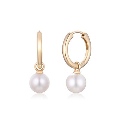 Freshwater Cultured Pearl Huggie Hoops in 10K Yellow Gold