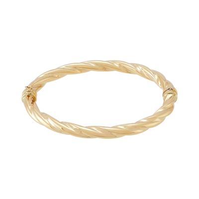 Twisted Hinged Bangle in 14K Yellow Gold, 6MM, 7"