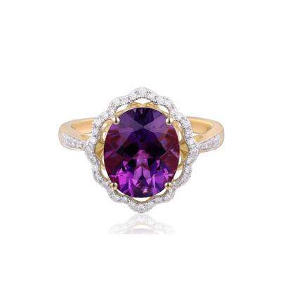 Amethyst and Diamond Scalloped Halo Ring in 10K Yellow Gold (1/7 ct. tw.)
