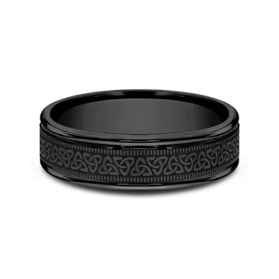 Men's Celtic Triangle Wedding Band in Black Titanium, 6mm