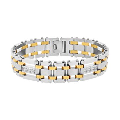 Diamond Stainless Steel Bracelet with Yellow Ion Plating, 8.5” (1/4 ct. tw.)