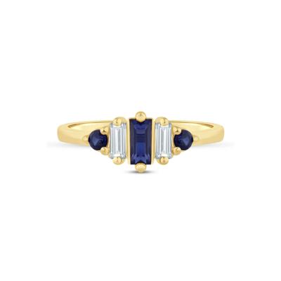 Lab-Created Blue Sapphire and Lab Grown Diamond Ring in 10K Yellow Gold (1/5 ct. tw.)