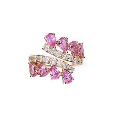 Pink Sapphire & Diamond Bypass Ring in 18K Yellow Gold (1 ct. tw.)
