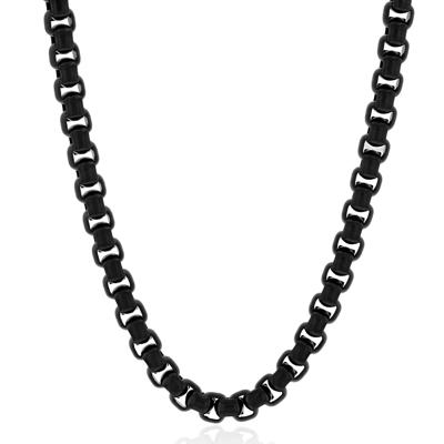 Men’s Link Box Chain in Black Ion-Plated Stainless Steel, 24"
