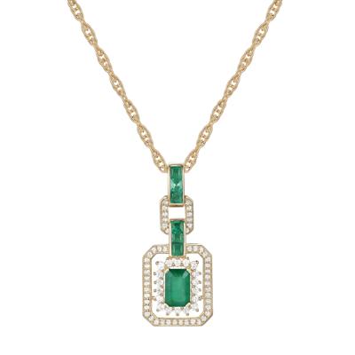 Emerald and Diamond Pendant in 10K Yellow Gold (1/4 ct. tw.)