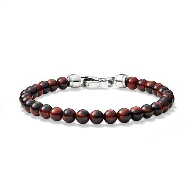 Men's Red Tiger-Eye Bead Bracelet in Stainless Steel