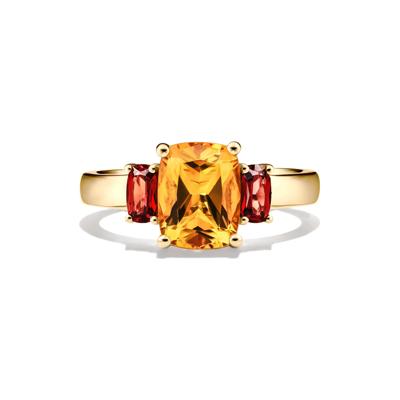 Cushion-Cut Citrine and Garnet Ring in 10K Yellow Gold