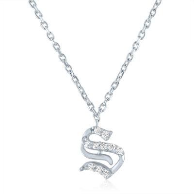Diamond Accent Gothic Script S Initial Pendant in Sterling Silver