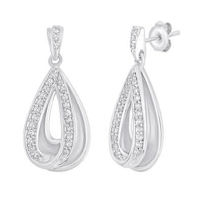 Deep Drop Diamond Earrings in Sterling Silver (1/5 ct. tw.)