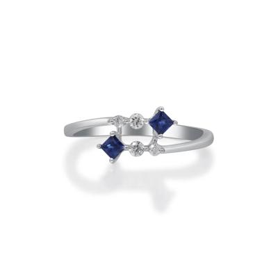 Blue Sapphire & Diamond Ring in 10K White Gold (1/10 ct. tw.)