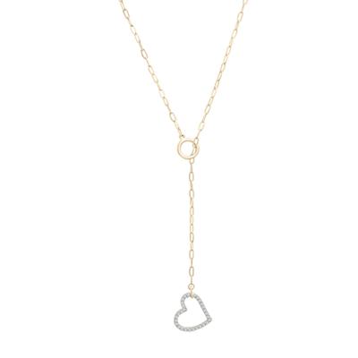 Diamond Paperclip Lariat Heart Necklace in 10K Yellow Gold (1/10 ct. tw.)