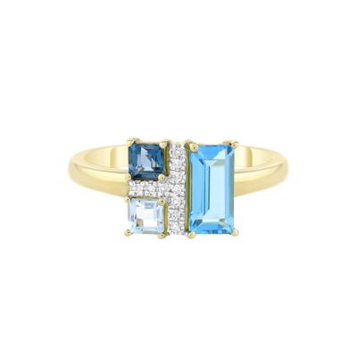 Blue Topaz, London Blue Topaz and Diamond Accent Ring in 10K Yellow Gold
