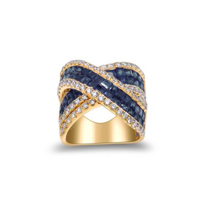 Blue Sapphire and Diamond Crossover Ring in 14K Yellow Gold (2 ct. tw.)