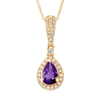 Amethyst and Diamond Pendant in 10K Yellow Gold (1/5 ct. tw.)