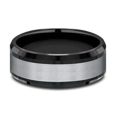 Men's Grey Titanium Center Band in Black Tantalum, 8MM