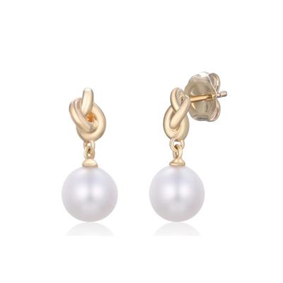 Freshwater Cultured Pearl Knot Drop Earrings in 10K Yellow Gold