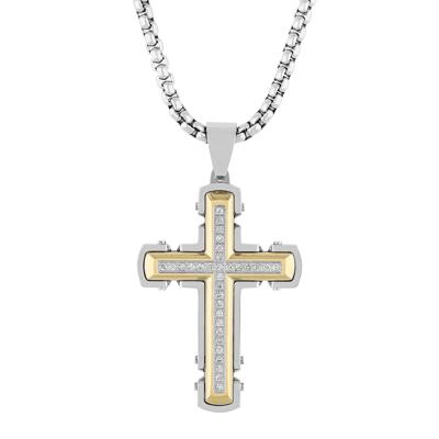 Men's Diamond Cross in Ion-Plated Stainless Steel, 24" (1/4 ct. tw.)