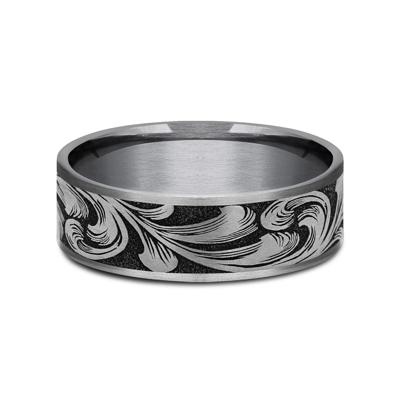 Men’s Barrel Script Wedding Band in Titanium & Tantalum, 7.5MM