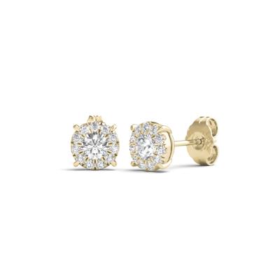 Lab Grown Diamond Round Halo Earrings in 14K Yellow Gold (1/2 ct. tw.)